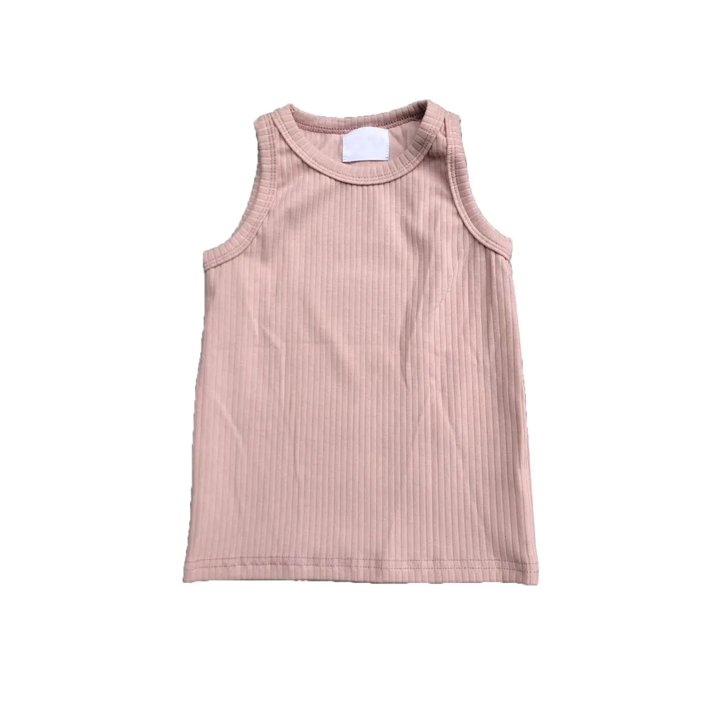 Custom Unisex Baby T-shirts Sleeveless Ribbed Cotton Solid Color T-shirt for Kids - Image 5
