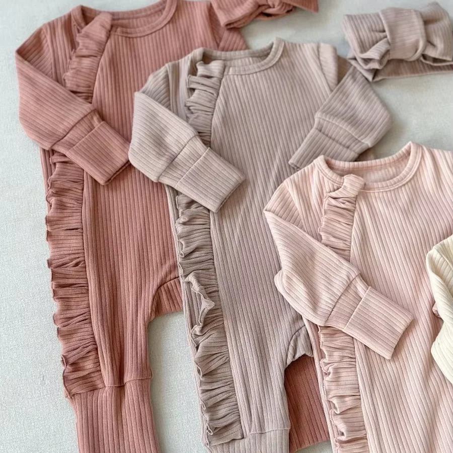 High Quality OEM Spring Autumn Baby Unisex Ribbing Cotton Romper Soft Warm 2-way Zipper One-piece Pajamas