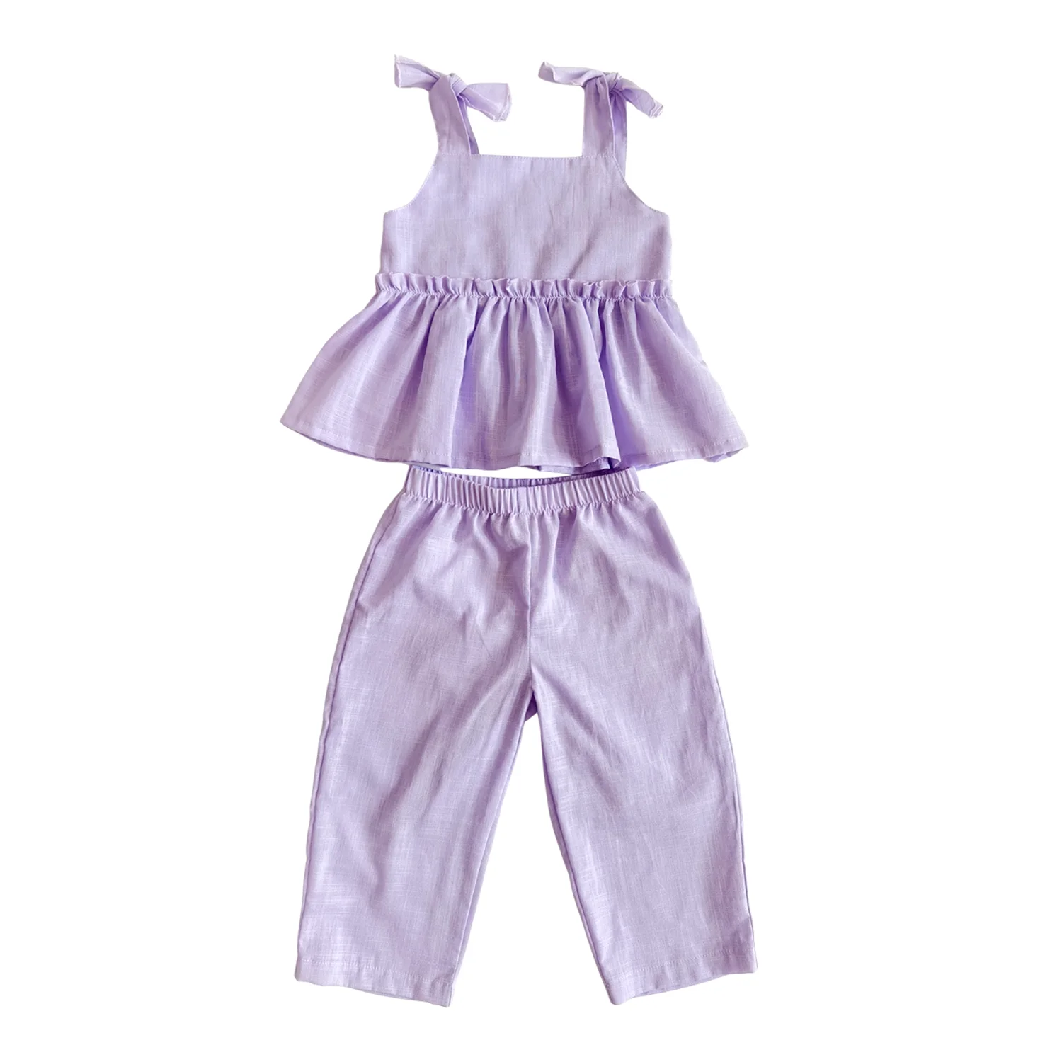OEM Girls Clothing Sets Girl's 2 Piece Outfits Cami Top Wide Leg Pants Ruffle Hem Summer Clothes - Image 3