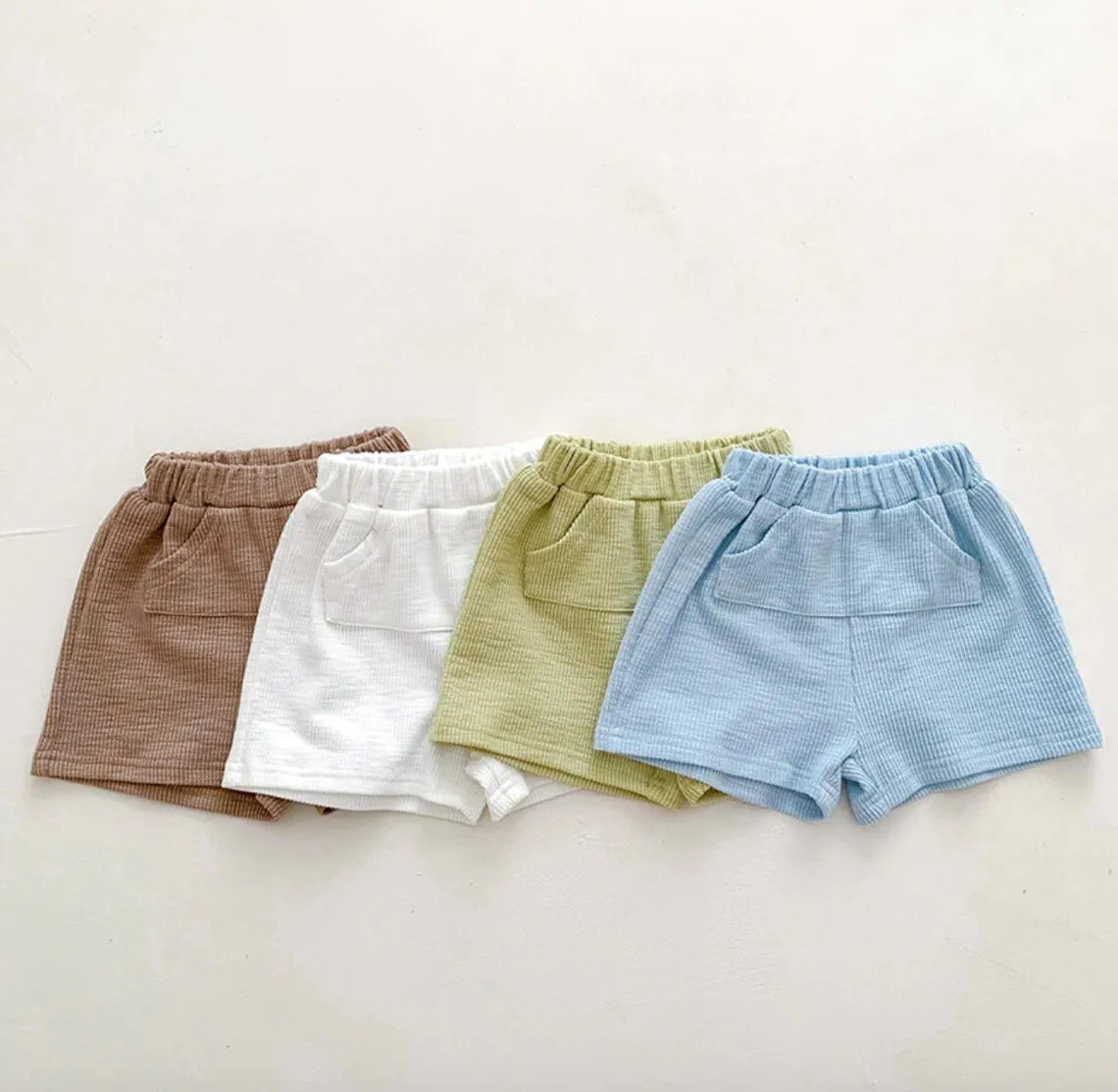 Boys Teddy Pocket Outfit Short-sleeved T-shirts and Bottoms Set Children Ribbed Cotton Baby Clothes - Image 6