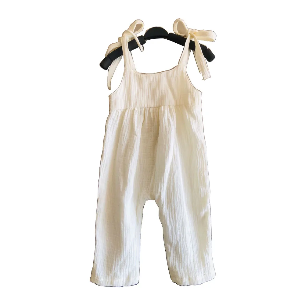 Hot Sale Muslin Baby Girls Bubble Rompers Summer Sleeveless Solid Color Cute Baby Rompers - Image 3