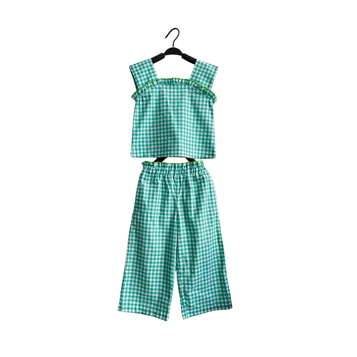 Baby Clothing Set Kids Clothes Set Casual Two-Piece Baby Summer Clothes Sleeveless T-Shirt Pants Cotton Checkered Girls' Set - Image 2