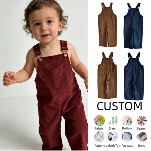 OEM Baby Clothing Wholesale Girls Corduroy Overalls Kids Cute Adjustable Straps Wide Leg Jumpsuit with Pockets