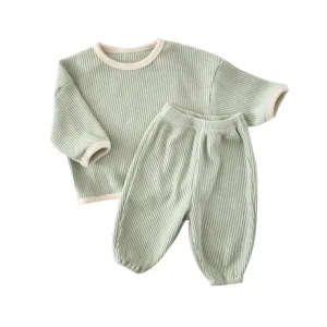 Custom Baby Toddler Lime Waffle Cotton Top and Jogger Pants Long Clothes Set Suit