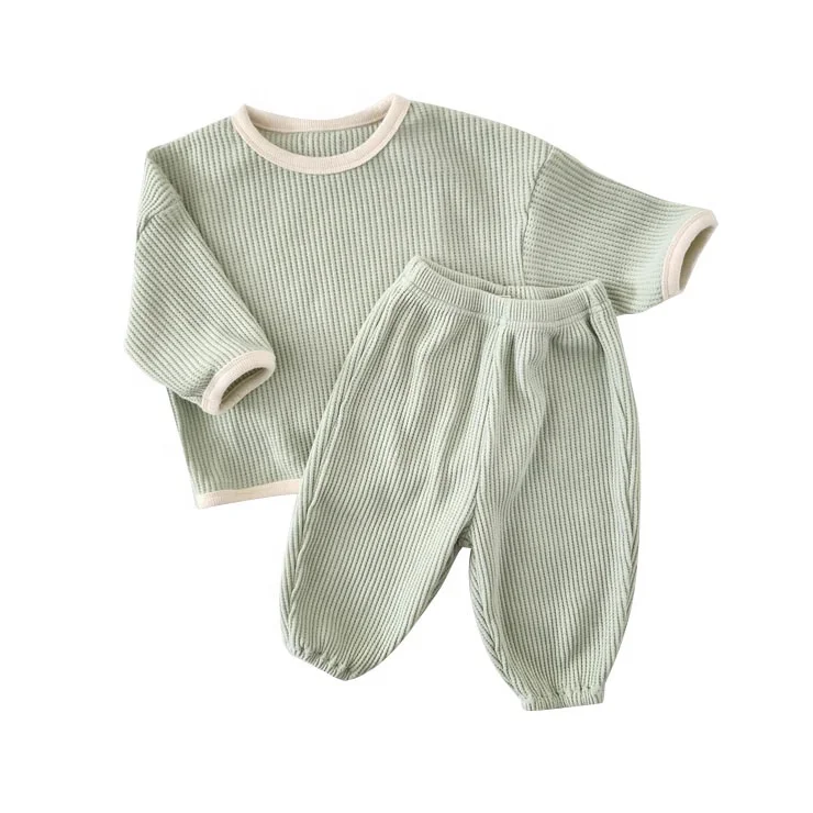 Custom Baby Toddler Lime Waffle Cotton Top and Jogger Pants Long Clothes Set Suit
