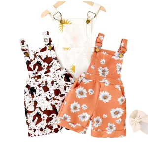 RTS Baby Toddler Girl Overalls Flower Sun and Cow Print Summer Short Overalls
