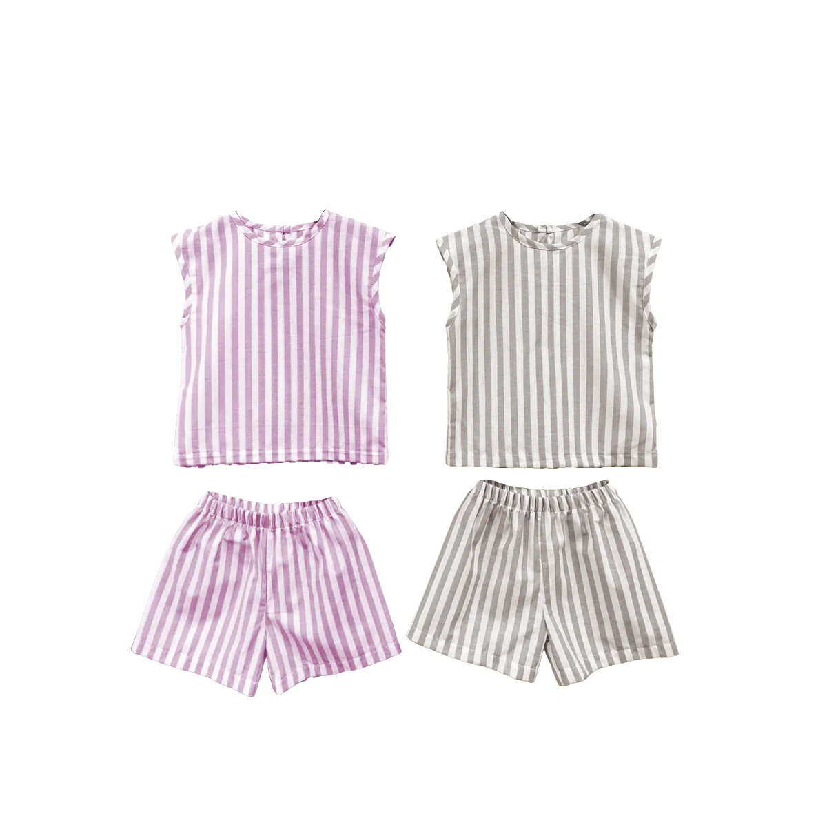 Summer Trendy Sporty Casual Set for Kids Yarn-Dyed Striped Cool and Breathable Fashionable Short for Baby Clothing - Image 4