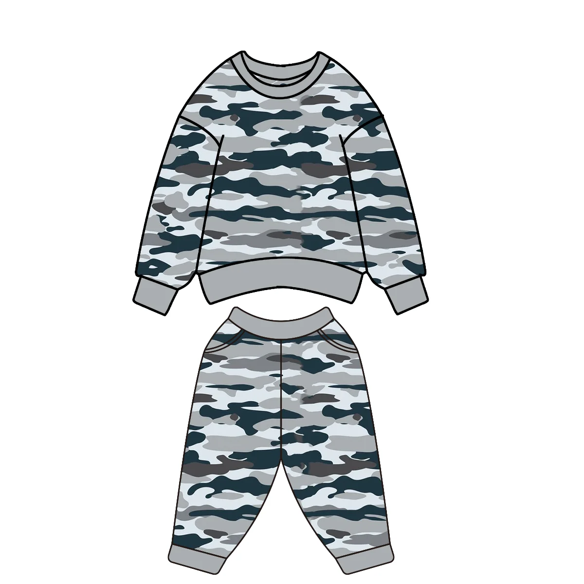 Custom Super Blast Kids Spring and Fall Long Sleeve Hoodie Camo Crew Neck Pant Suit - Image 4