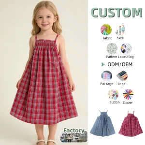Woven-checkered Wrap Girls' Skirt Girls' Camisole Dress Summer Baby Woven-checkered Girls Sleeveless Dress Girl Clothing