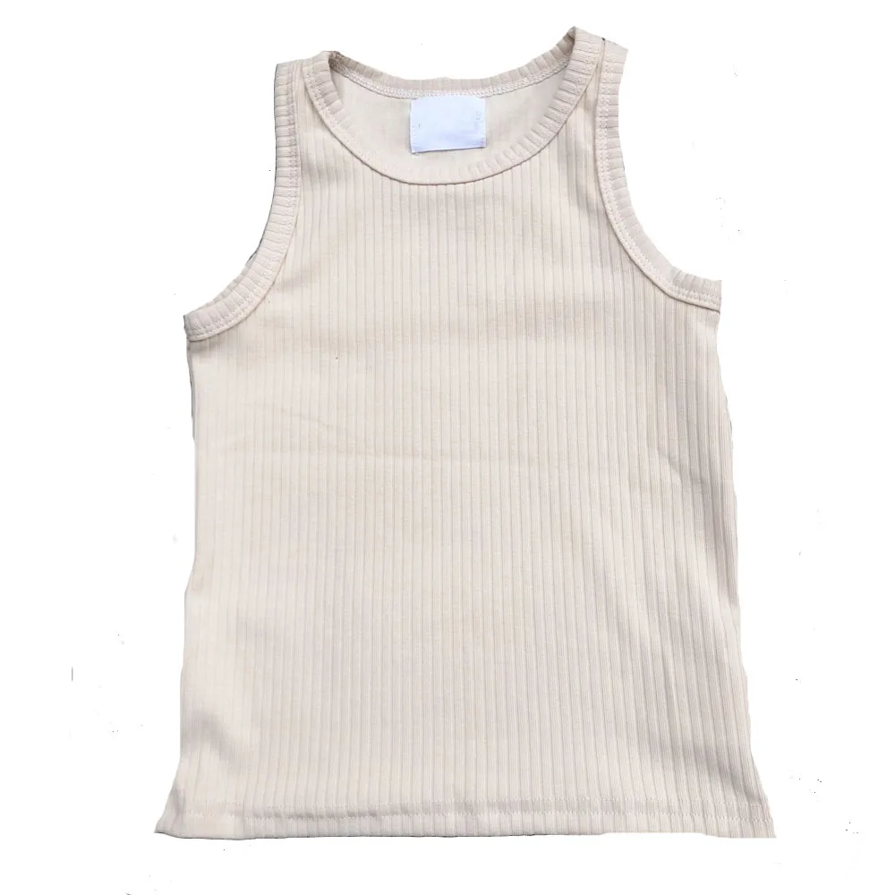 Custom High Quality Toddler Infant Baby Boys Girls Ribbed Cotton tank Top Solid Color Sleeveless Casual Shirt - Image 2