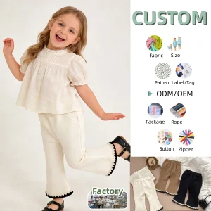 Custom Baby Trousers Kids Clothing Spring and Autumn Baby Pants Girls' Flared Pants Girls' Solid-color Plaid Fringed Pants