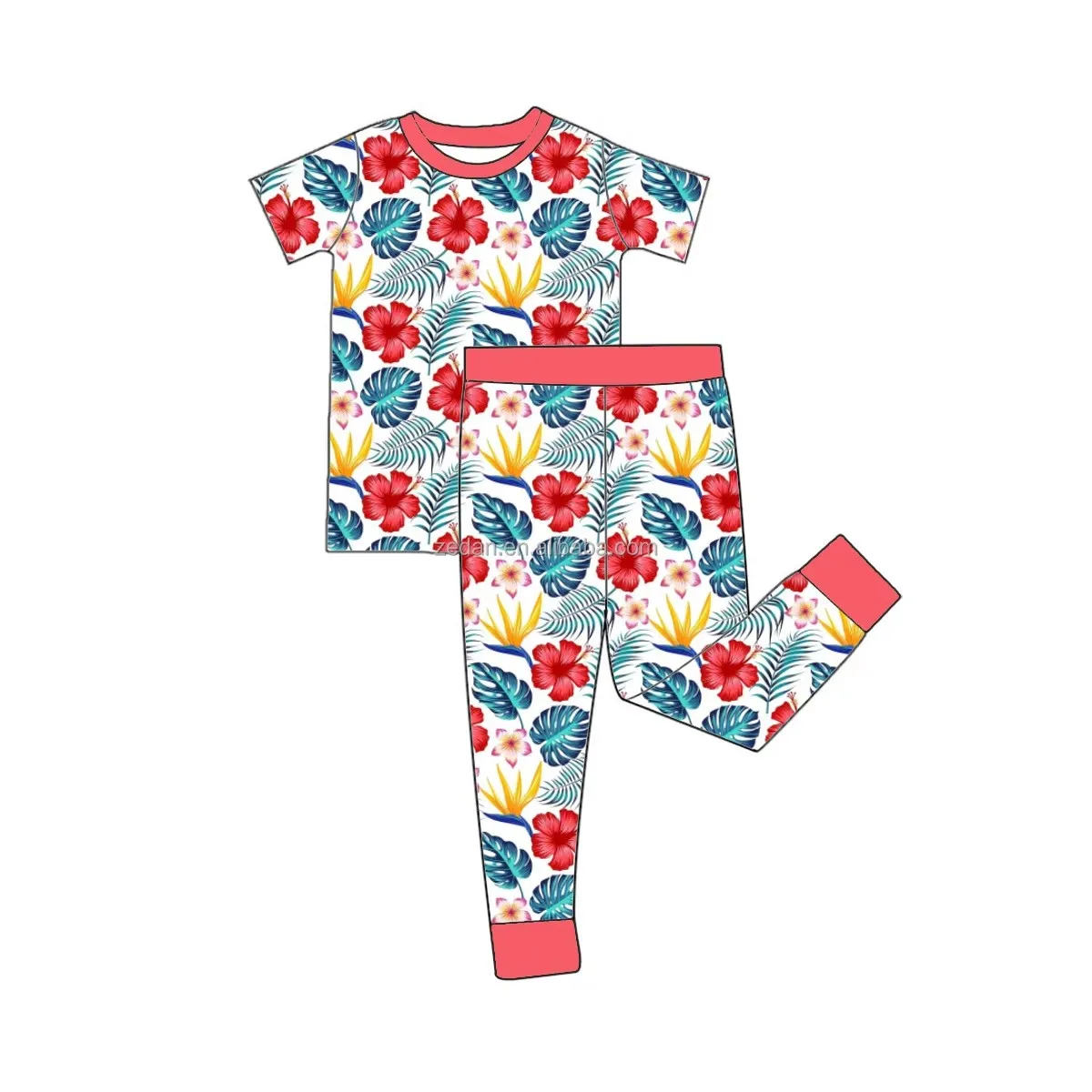 Kids Bamboo Pajamas Sea Prints Two Piece Short Sleeve and Pants Set Summer Cozy Bamboo 2 Piece Pjs - Image 5