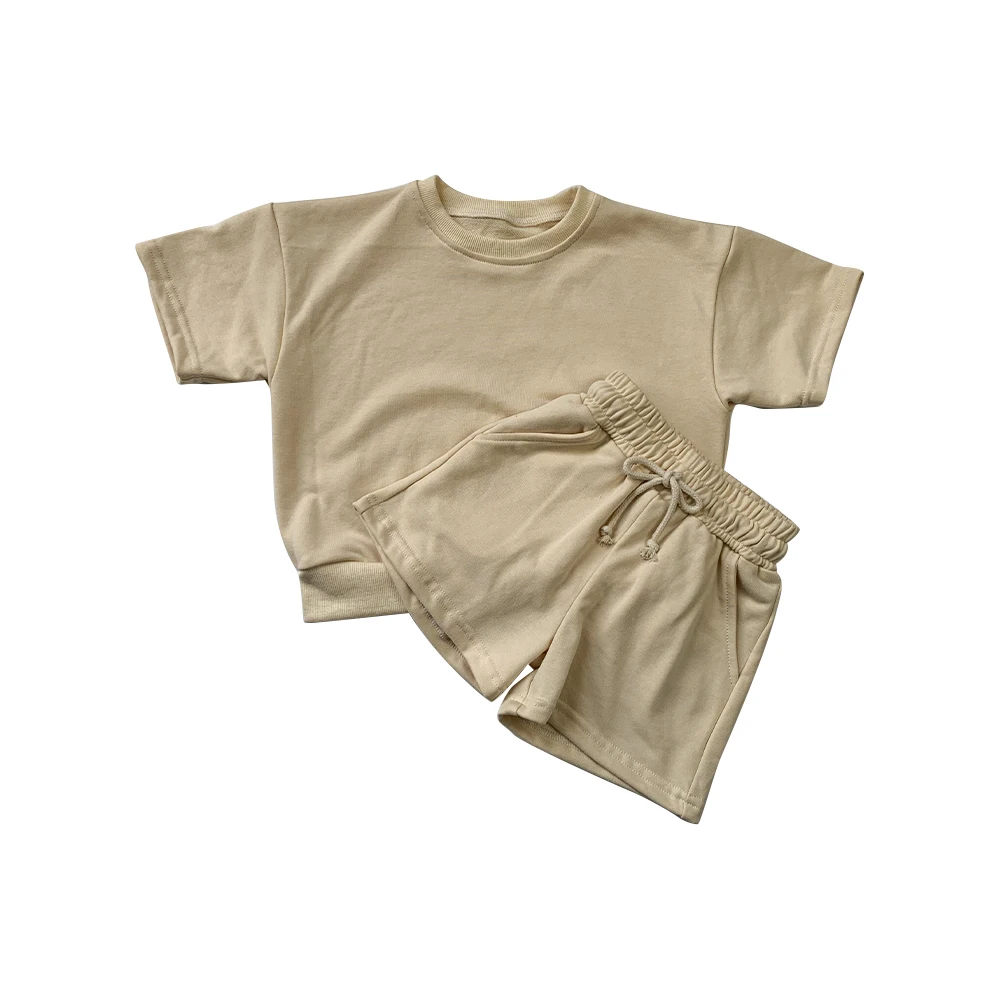 Factory Price Waffle Cotton Solid Color Short Sleeve Fallow Baby Clothing Sets for Summer - Image 4