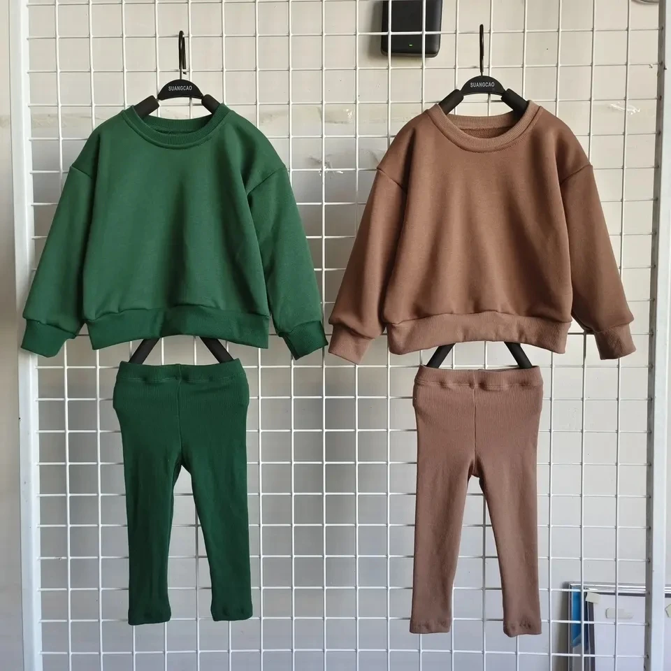 Toddler Custom Spring Autumn Unisex Casual Long Sleeve Sweatshirt Ribbed Leggings Kids Casual Sets - Image 2