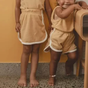 Girl Summer Terry Towelling Sleeveless Shirt and Skirt 2pcs Set Kids Beach Vacation Clothing