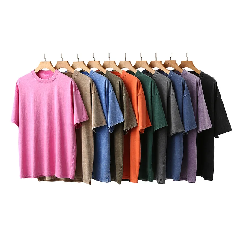 Vintage Wash Style Cotton Adult T-shirt Summer Short Sleeve Crew Neck Lose Hip Hop Tee - Image 2