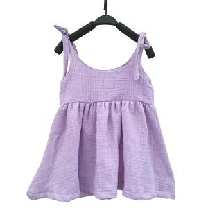 Hot Product Muslin/crepe Cotton Custom Color Suspender Girls Dresses with Pockets for Summer