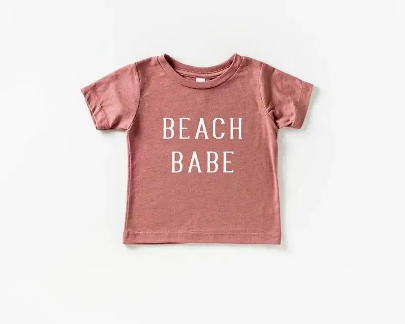 Custom Printing Baby Clothing Shirt Summer Beach Babe Kids Summer Surf and Sun Baby and Toddler Drop-shoulderT Shirt - Image 6