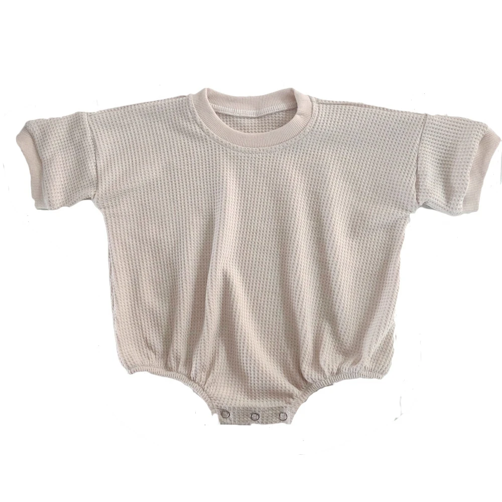 Newborn Baby Boys Girls Summer Rompers Toddler Solid Color Waffle Short Sleeve O-neck Jumpsuits - Image 4