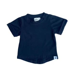 Summer Unisex Boys Girls Short Sleeve Rolled Cuff T-shirt  Children Swoop Bottom Hem Tops