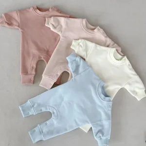 0-2T High Quality Autumn/winter Baby Fleece Onesie Boys Girls Warm Long Sleeve Shoulder Buttons Romper