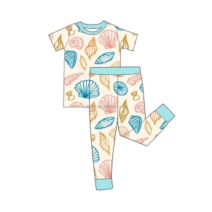 Kids Bamboo Pajamas Sea Prints Two Piece Short Sleeve and Pants Set Summer Cozy Bamboo 2 Piece Pjs