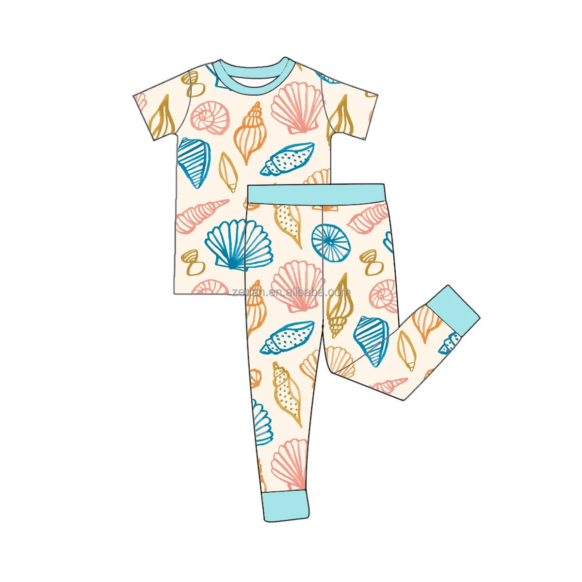 Kids Bamboo Pajamas Sea Prints Two Piece Short Sleeve and Pants Set Summer Cozy Bamboo 2 Piece Pjs