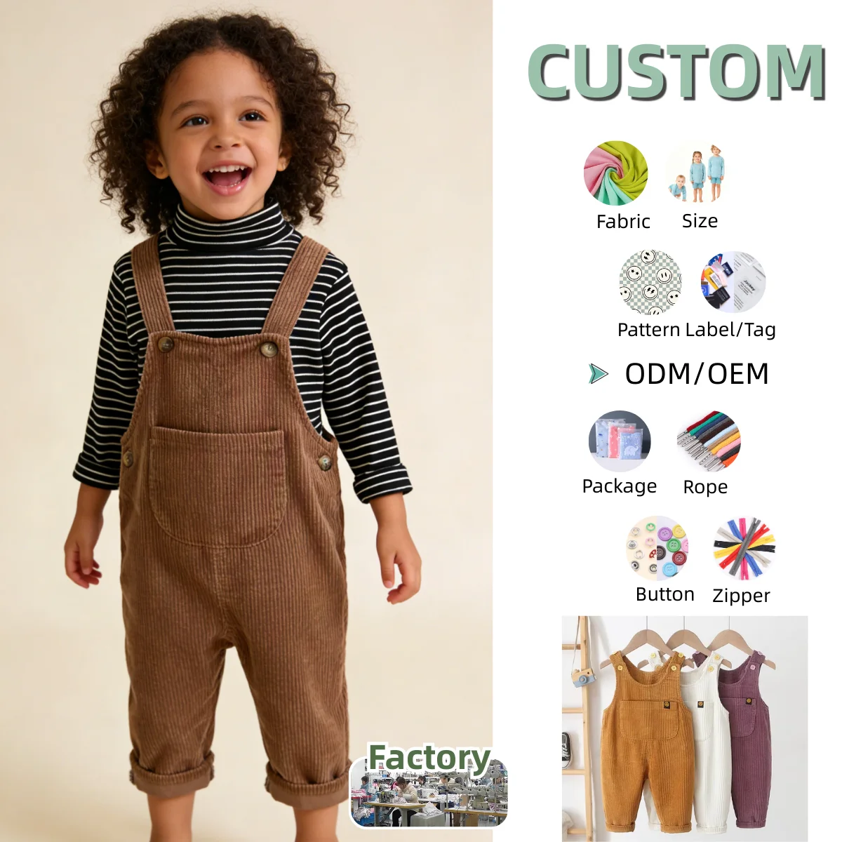 New Design Baby Clothing 0-3T Cute Spring Solid Colour Baby Boy Overall Spring Wear Corduroy Quality OEM Design