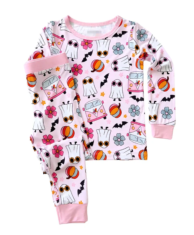OEM Kids Toddler Unisex Bamboo Pajamas 2pcs Romper Halloween Pumpkin Ghost Pattern Soft Cute Baby Long Sleeve Set - Image 4