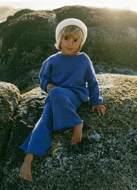 Cozy Unisex Kids 100% Cotton Oversize Knitted Outwear Set 2pcs Pullover Wide Leg Pants Casual Style - Image 6