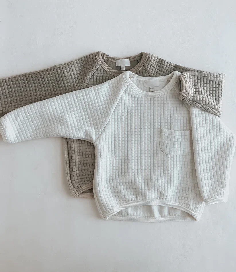 Custom Gingham Quilt Material Baby Clothes Set for Winter Kids 2 Piece Long Sleeve Loungewearr Suit - Image 2
