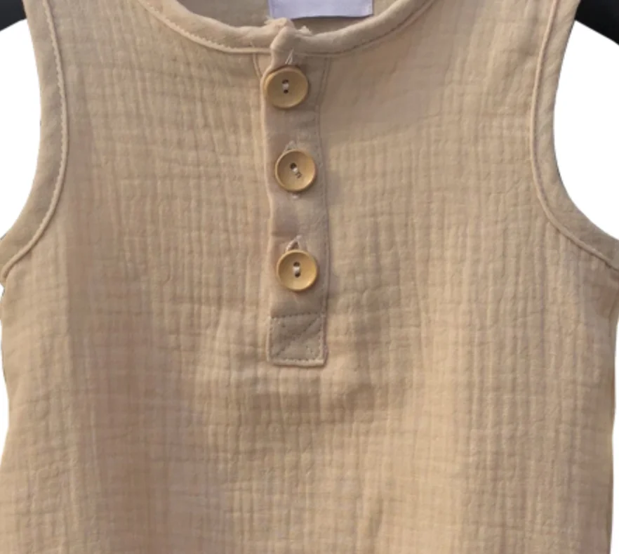 Toddler Girls Boys Summer Sleeveless Bodysuit Unsex Baby Muslin Jumpsuit with Button Muslin Romper - Image 4
