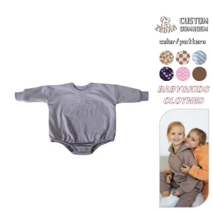 High Quality Mama and Mini Spring Sweatshirt Bubble Cute Romper Custom Embossment Pattern Jumpsuit