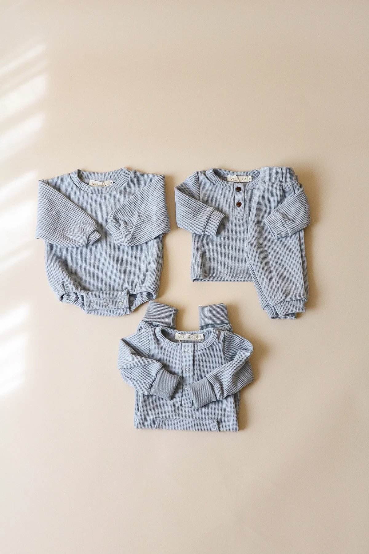 Custom Waffle Jogger Set Long Sleeve Button Solid Color Shirt Baby Kids Waffle Tracksuit Clothes Set - Image 3