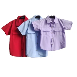 Custom Bamboo Polyester Baby Toddler  Workshirt Pocket Finishing Shirt Kids Farm Work Shirt with Mesh Lining