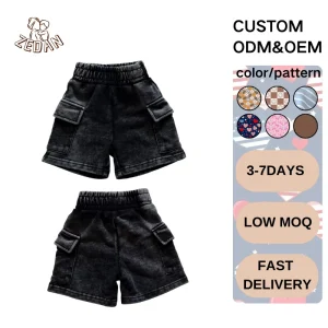 Custom Color French Terry Boy Shorts for Summer Classic Acid Wash Design with Pocket for Babies