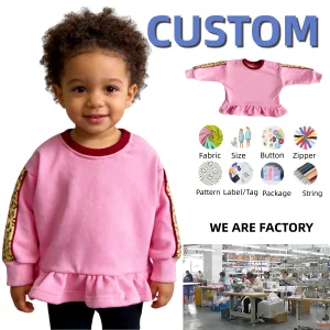 OEM Kids Clothes Set Toddler Sweatshirt Baby Girls Long Sleeve Shirts Kids Cotton Solid Fall Winter Pullover Tee Tops Blouse