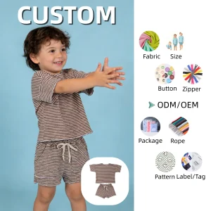 OEM Summer Unisex Casual Waffle Knit Short Sleeve Set Soft Breathable Skin-Friendly Clothing for Toddler Girls and Boys