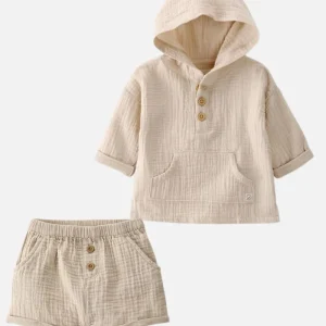 Wholesale Baby Clothes Sets Custom Color Muslin Breathable Fabric Matching Button Shorts  Fall Outfit Sets