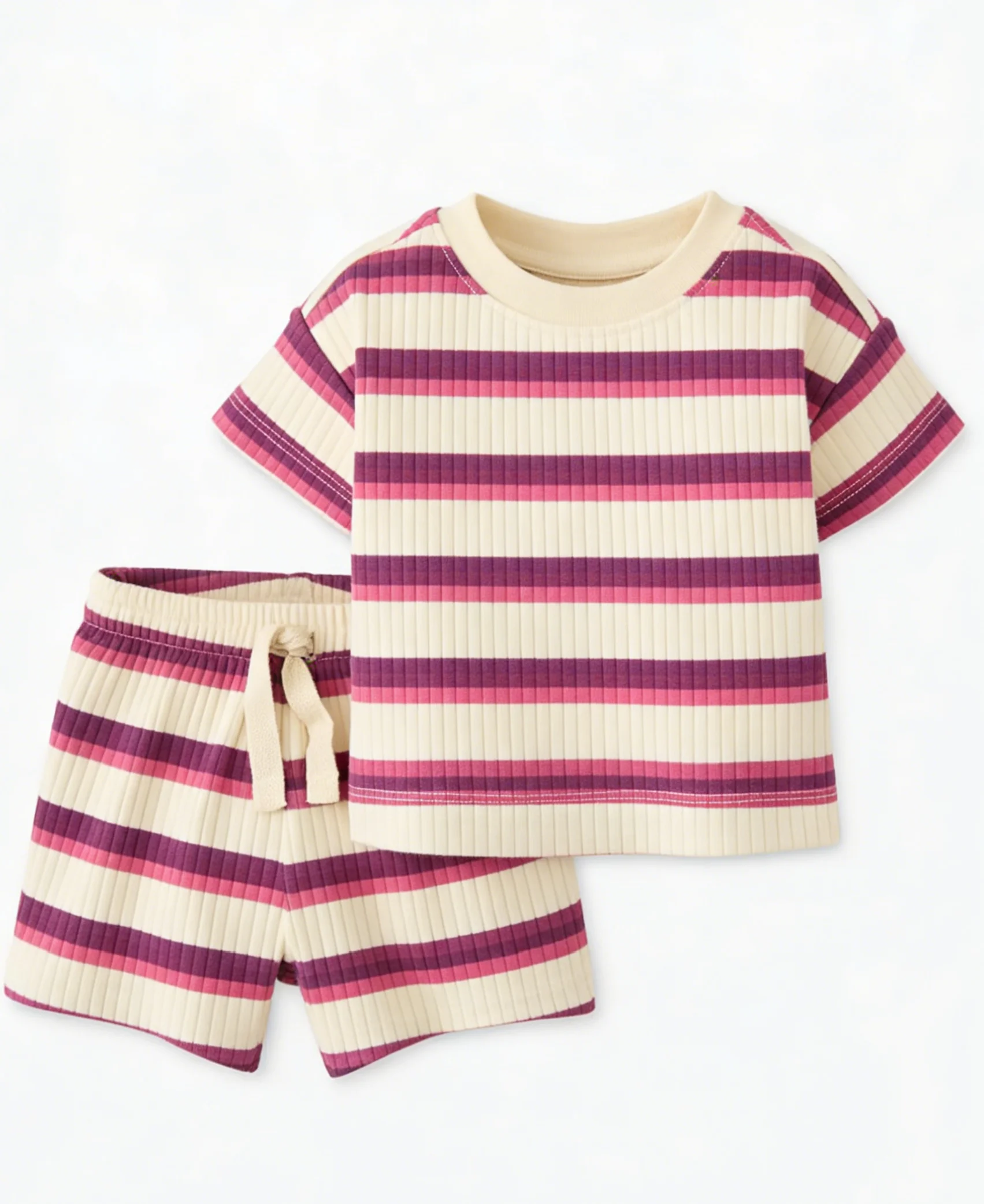 Summer 2-Piece Set Kids Clothes Set Wholesale Toddler 2pcs Outfit Rainbow Striped Rib Knit Set Summer Casual Wear for Baby 0-8T - Image 3
