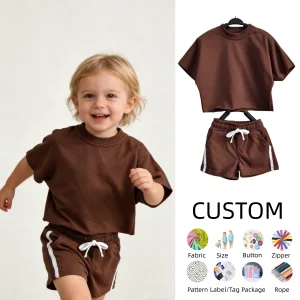 OEM Baby Summer Clothes Solid French Terry Short Sleeved Pullover Shorts Summer Outfit Play Sets