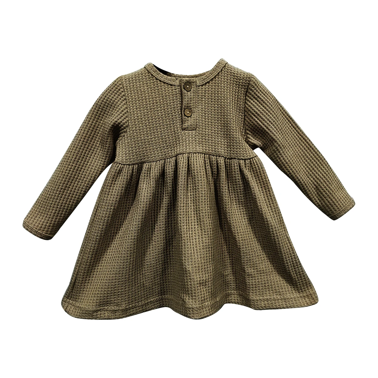 New Design Waffle Cotton Long Sleeves Fashion Girl Dresses with Large Hemline for Autumn - Image 2
