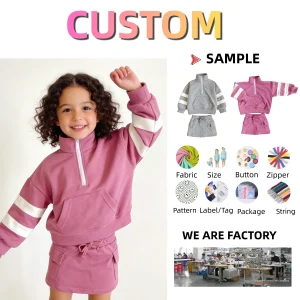 Comfortable Kids Clothes Set Girls' Fleece Pullover Set Casual Spring Long Coat and Short Skirt Set Baby Clothing Set for 0-8T