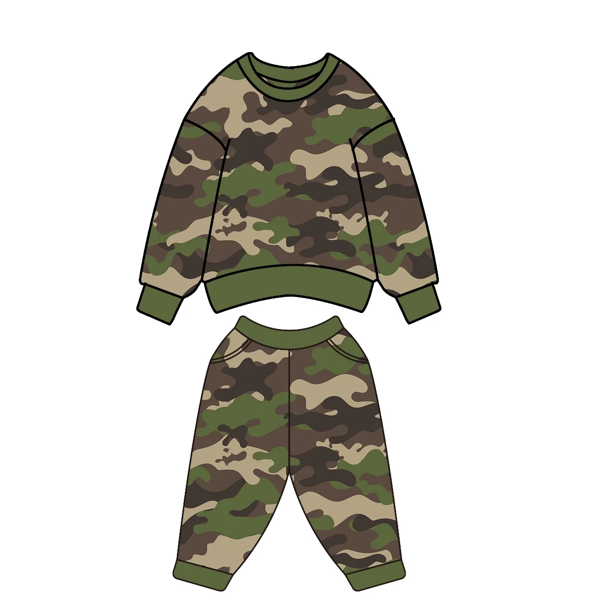 Custom Super Blast Kids Spring and Fall Long Sleeve Hoodie Camo Crew Neck Pant Suit - Image 3