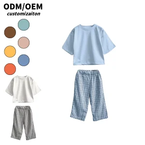 Summer Fashionable All-Cotton Checkered Set for Kids Casual Short Sporty Close-Fitting and Soft Baby Clothing
