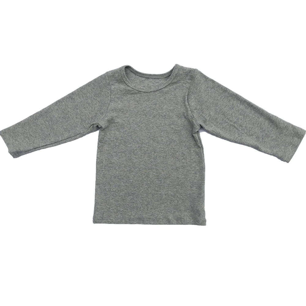Toddler Baby Warm Blouse Shirt 2024 Solid Color Kid Boys Plain Long Sleeve Rib Cotton t Shirt - Image 2