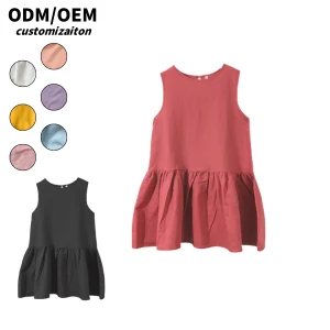 Customized Lightweight Cotton and Linen Dress for Kids Fashionable and Trendy Short Style Lively and Cute