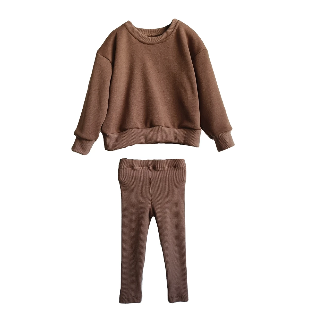 Custom Quality Solid Casual Suit Crewneck Pullover Sweatershirt Matching Bike Pants Kids Fall Outfit Sets - Image 2