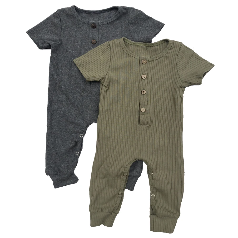 Wholesale Autumn Unisex Kids Baby Rib Cotton Long Sleeve Jumpsuit Baby Girl Boys Henley Solid Baby Romper - Image 5
