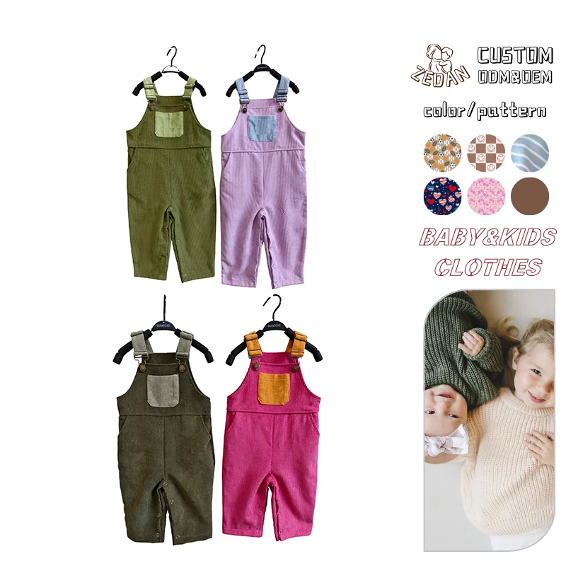 Baby Corduroy Overalls Summer Sleeveless Romper Kids Color Block Square Neck Dungarees Toddler Overall